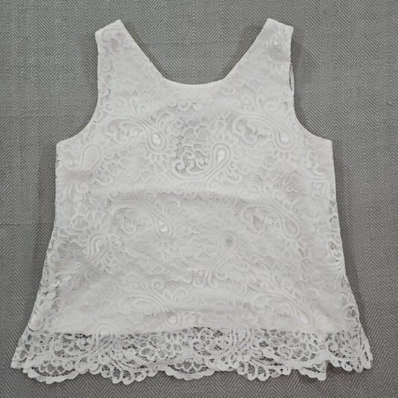 Le Bos Blouse 14W White Sleeveless Pearl Embellishments Crochet Needlepoint NWT - Picture 5 of 10